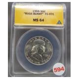 1955 Franklin half dollar Bugs Bunny. ANACS MS64.