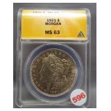 1921 Morgan silver dollar. ANACS MS63. Gold