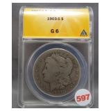 1903-S Morgan silver dollar. ANACS G6.