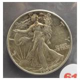 1939 Walking Liberty half dollar. Light toning,