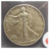 1944 Walking Liberty half dollar. Light toning,
