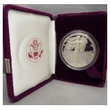 1988 American one ounce silver Eagle with box.