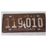 1944 Michigan trailer license plate.