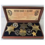 (9) Various Historic badges with custom wood box.