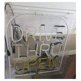 "Drive Through Open" Neon sign. Works. Measures