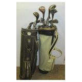 (2) Vintage golf bags with 19 golf clubs that
