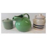 (3) Pottery pieces including Hall pitcher, Hall