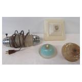 (3) Vintage light covers and vintage light.