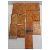 (14) Hand etched wood pieces featuring horses,