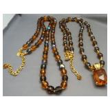 (2) Joan Rivers beaded necklaces with amber