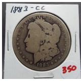 1883-CC Morgan silver dollar.
