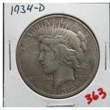 1934-D Peace silver dollar.