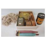 Vintage sewing and craft items including
