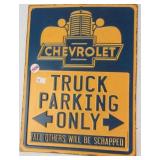 Metal Chevrolet Truck Parking Only sign. Measures
