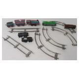 Tin Pluto three piece train set, (2) Powell &