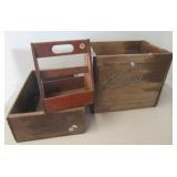 &-Up wood bottle carrier and (2) Wood crates