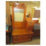 Antique oak two piece dresser and mirror. Needs