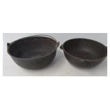 (2) Vintage cast iron pots with bails including