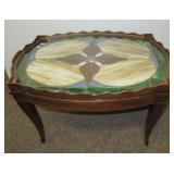 Vintage inlayed and stained glass top coffee