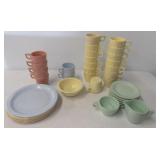 Vintage thermo set plastic dishes including cups,
