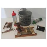 Mohawk galvanized minnow pail, bait boxes, hand