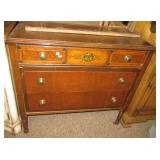 Vintage three drawer dry sink/buffet on castors.
