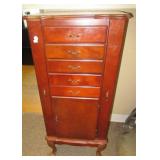 Stand up jewelry box with five drawers, bottom