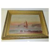 1890 Oil on canvas sea scape with coal burning