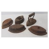 (5) Vintage sad irons including Larkin, Asbestos,