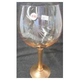 Stemmed bowl with gold tone etching. Measures 14"