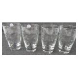 (4) Vintage crystal etched water glasses. Measure