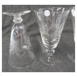 (4) Vintage crystal etched stemmed water glasses.