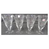 (4) Vintage crystal etched stemmed water glasses.