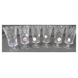 (6) Vintage crystal etched stemmed glasses.