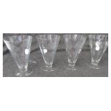(4) Vintage crystal stemmed etched glasses.
