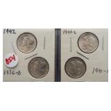 (4) AU Mercury dimes: 1936-D, 1941-D, 1941-S,
