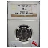 1959 Type B reverse Washington quarter. NGC MS64.