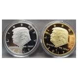 (2) 2017 Donald Trump coins. One silver tone and