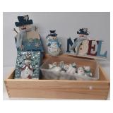 Snowmen items including (15) Ornaments, votive