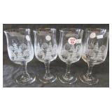 (4) Christmas tree stemmed glasses. Measure 7"