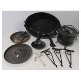 Assortment of items including enamel roaster