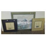 (3) Nautical themed framed pieces including pair