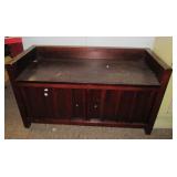 Cherry wood color hallway bench with underneath