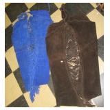 (2) Pairs of leather chaps (Brown and blue). Both