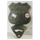 Metal Route US 66 wall bottle opener. Measures 6"