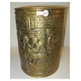 Brass can and a brass lid with dog design. Can
