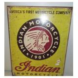 Metal "Indian Motorcycle" sign. Measures 16" x