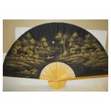 Very large folding oriental style fan. Measures