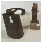 (2) Antique cowbells on leather straps. Largest
