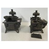 (2) Vintage Queen miniature cast iron stoves. One